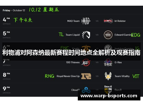 利物浦对阿森纳最新赛程时间地点全解析及观赛指南